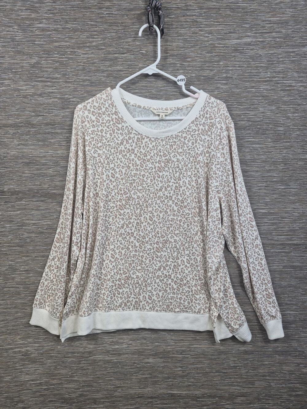 Lucky Brand Sweater Womens 1X Beige Leopard Print Raglan Knit Pullover Crew Neck